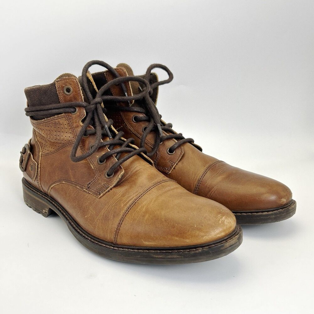 Aldo Balish Combat Boots Mens Sz 12 Cognac Brown Leather Casual Ankle Boot